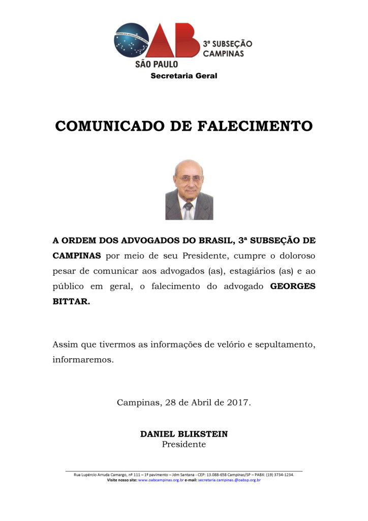 FALECIMENTO - GEORGES BITTAR